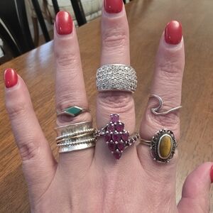 6 Piece 925 Sterling Silver Ring Lot Bundle Estate Approx 30 Grams